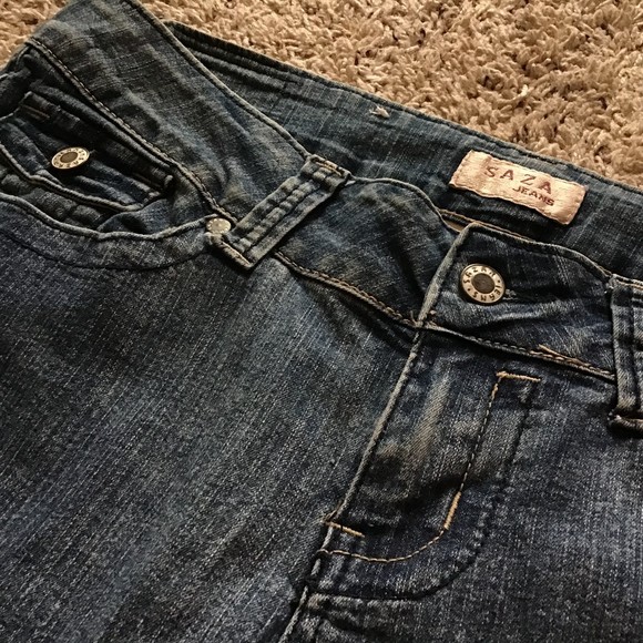 Saza Women's Jeans Size 9 Back Pocket Flaps Denim Minimal Factory Distressing - Picture 8 of 12